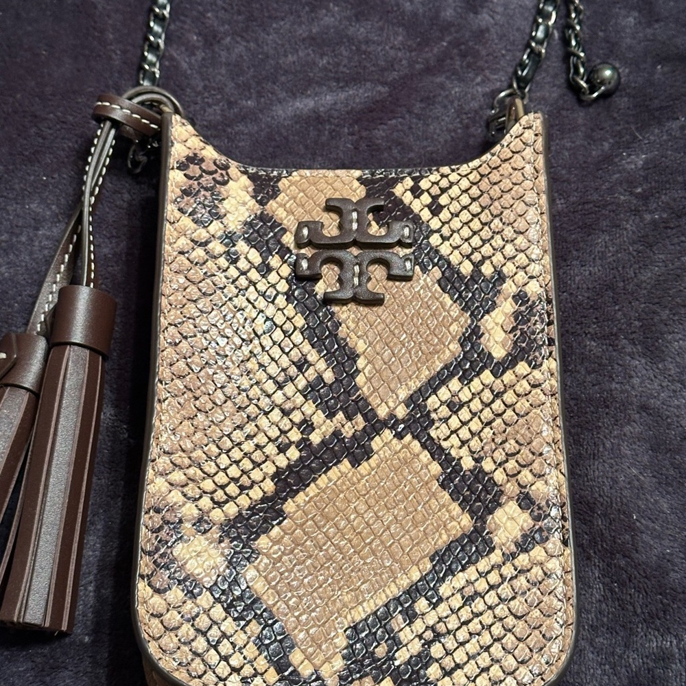 Tory Burch Thea Exotic Brown Snake Print Crossbody/Cell Phone Bag